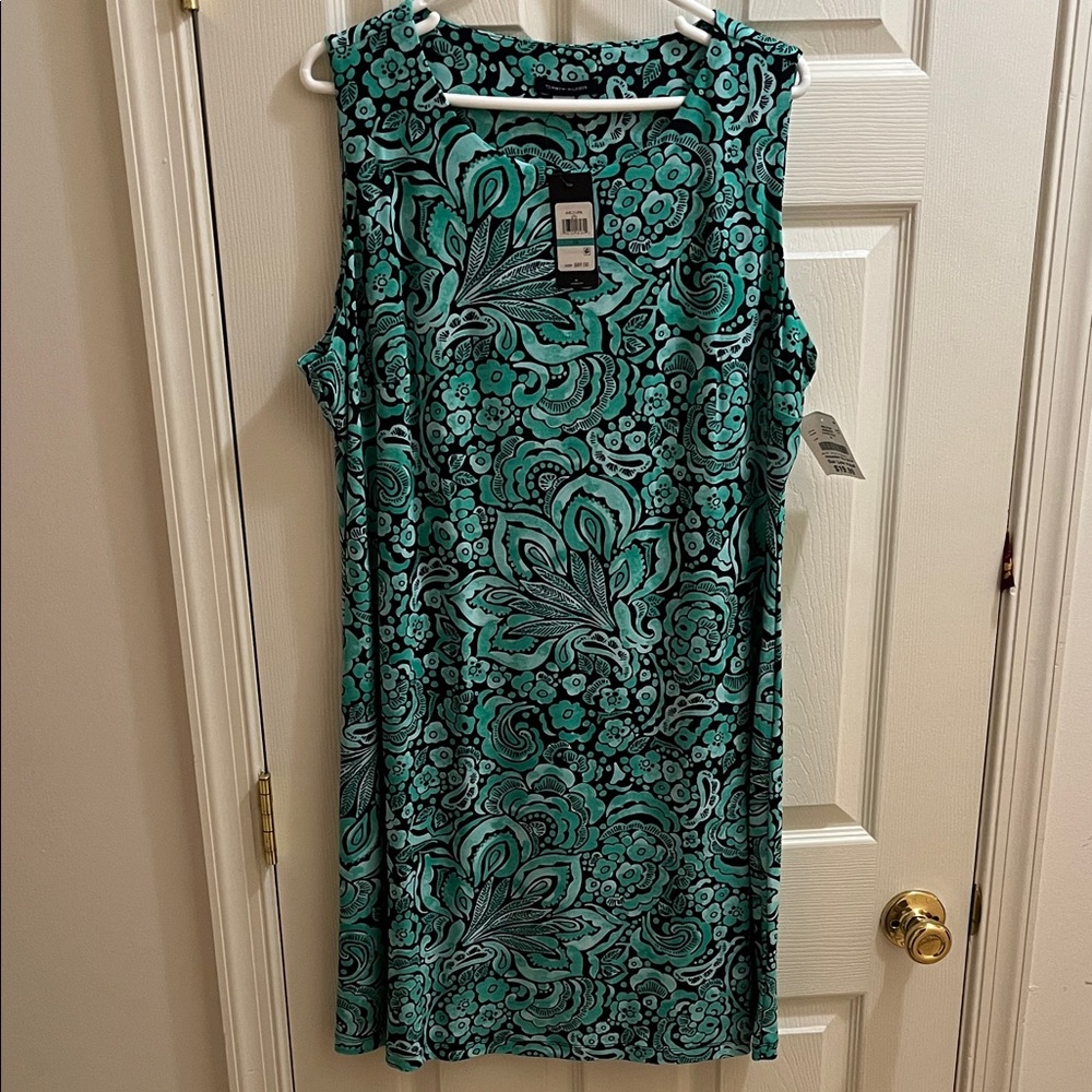 Tommy Hilfiger Teal and Black Floral Midi Dress